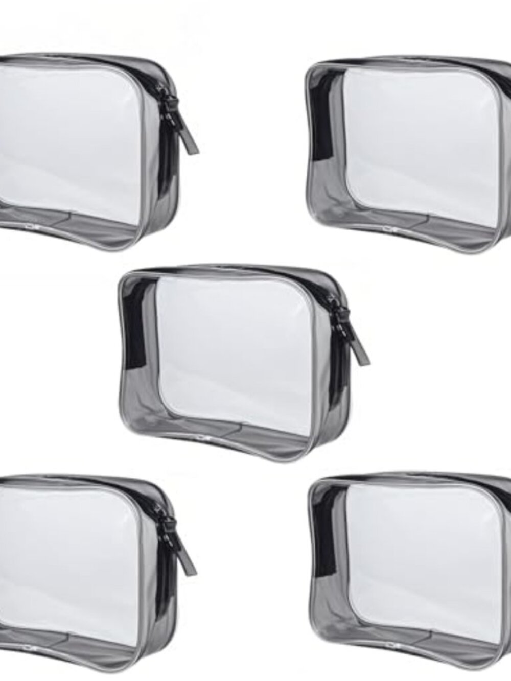 5pc Clear PVC Toiletry Bag Set TSA Approved Travel Makeup Pouch Zip